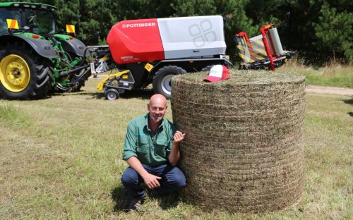 hay-bale-wrapped-in-kiwi-econet Grant Lightfoot, inventor of Kiwi-EcoNet with wrapped hay bale