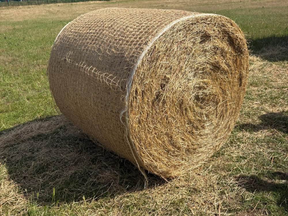 Hay bale wrapped with Kiwi EcoNet jute bale netting